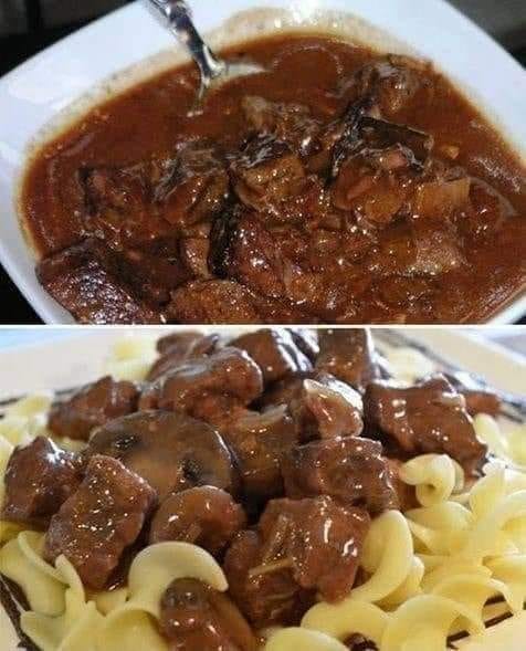 EGG NOODLES, BEEF TIPS, AND CREAMY GRAVY