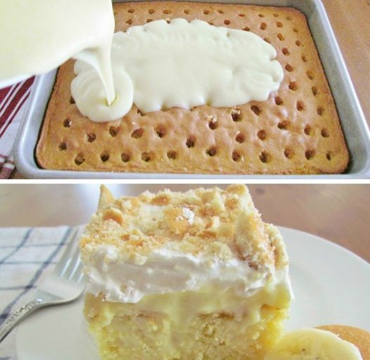 CAKE WITH BANANA PUDDING AND POKE