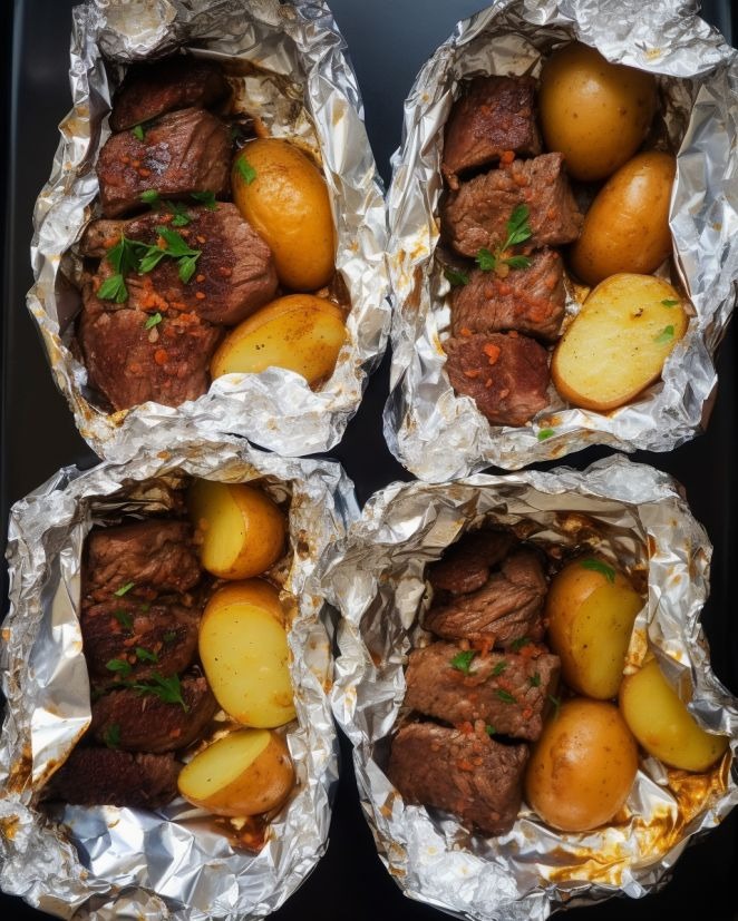 PACKETS OF GARLIC STEAK AND POTATO FOIL