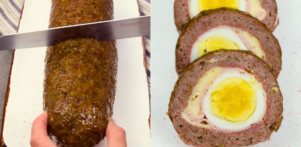 Easter meatloaf: the dish for the second course, which includes excellent and visually appealing boiled eggs.