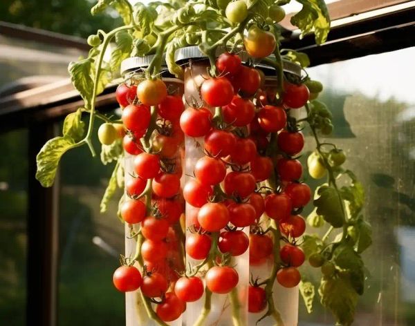 tomatoes upside down in plastic bottles