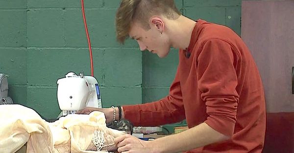Highschooler can't afford dream gown so prom date learns to sew and makes her one from scratch