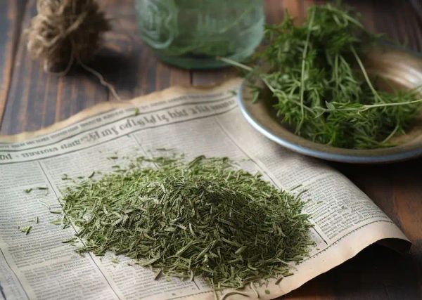 dry dill on a newspaper