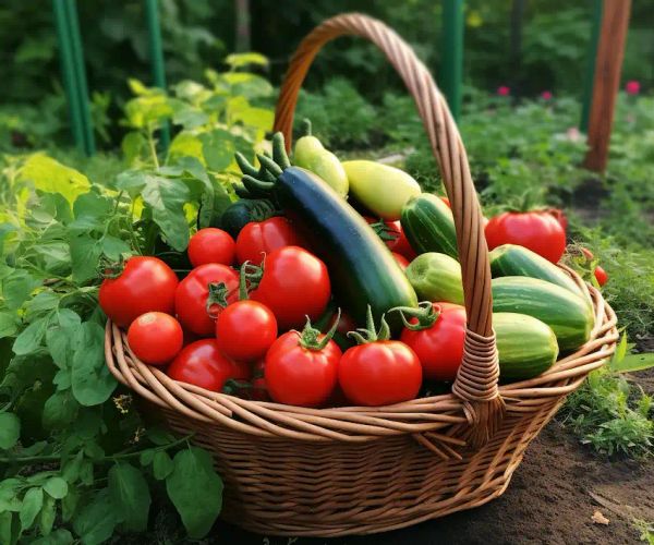 a basket with vegetables