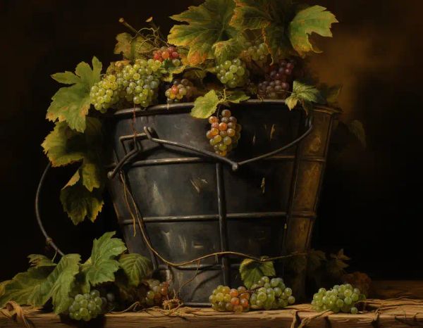 a bucket with vines
