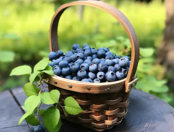 a small basket with blueberries