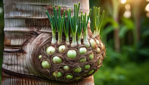 Green Thumbs Unite: Onion Harvests from Banana Trunks!