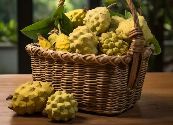 a basket with sweetsop