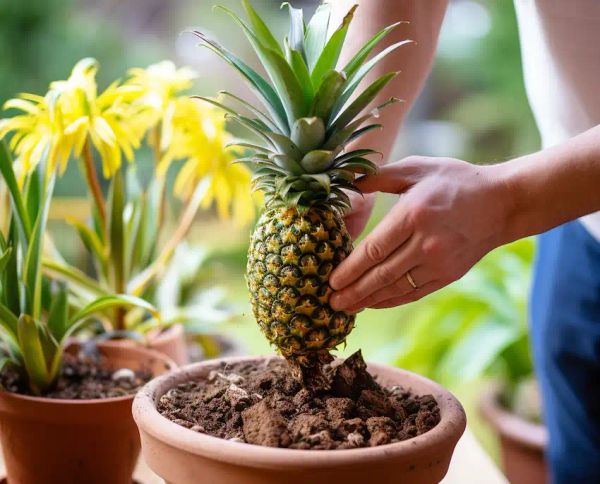 Planting pineapple in a pot