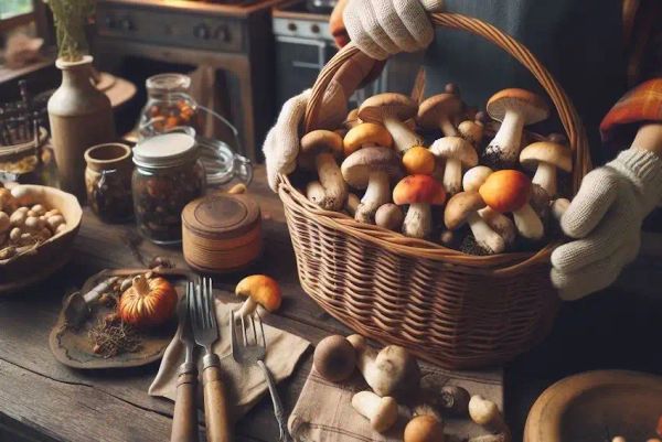 harvesting home grown mushrooms