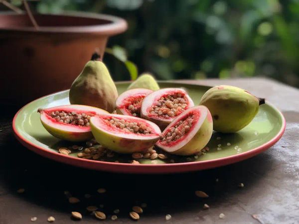 a plate with guava seeds