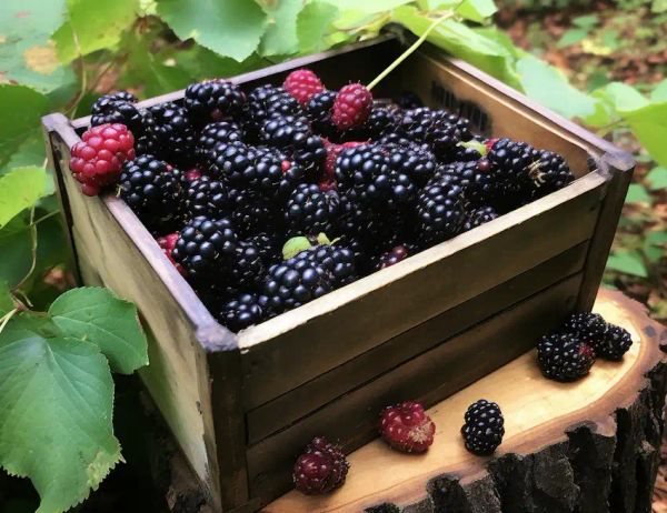 a little box with blackberries