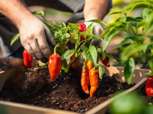 planting peppers in the garden