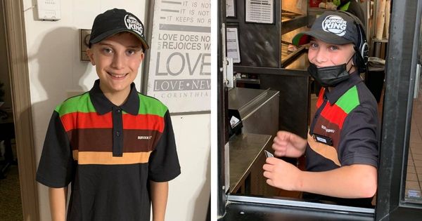 Proud dad sparks fierce debate online after sharing photos of his 14-year-old working at Burger King
