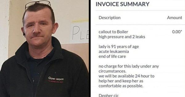 Plumber takes job at cancer-sick 91-year-old's home, now his invoice is going viral