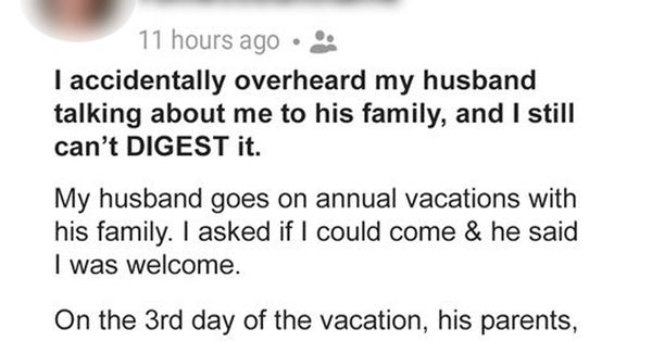 Wife Overhears Husband’s Conversation with Family on Vacation