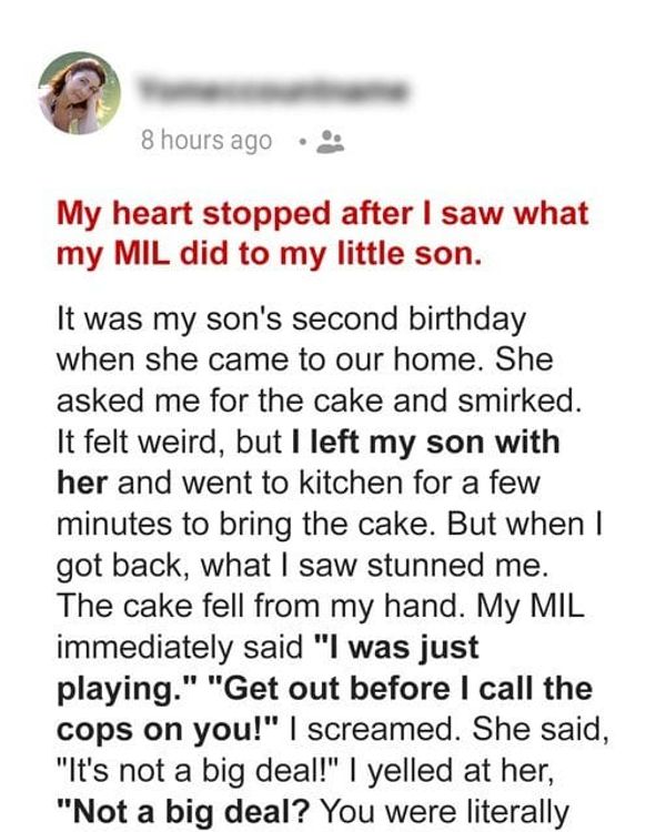 My Heart Stopped after I Saw What My Mother-in-Law Did to My Son on His 2nd Birthday