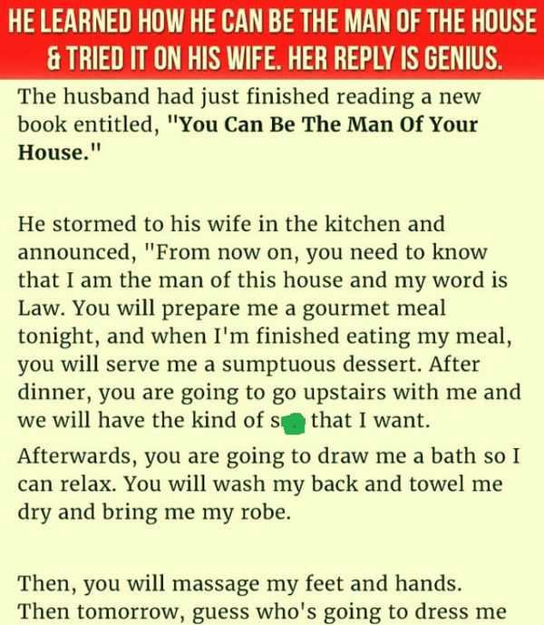Husband Learns How to Be the Man of the House, But His Wife’s Reply Is Genius