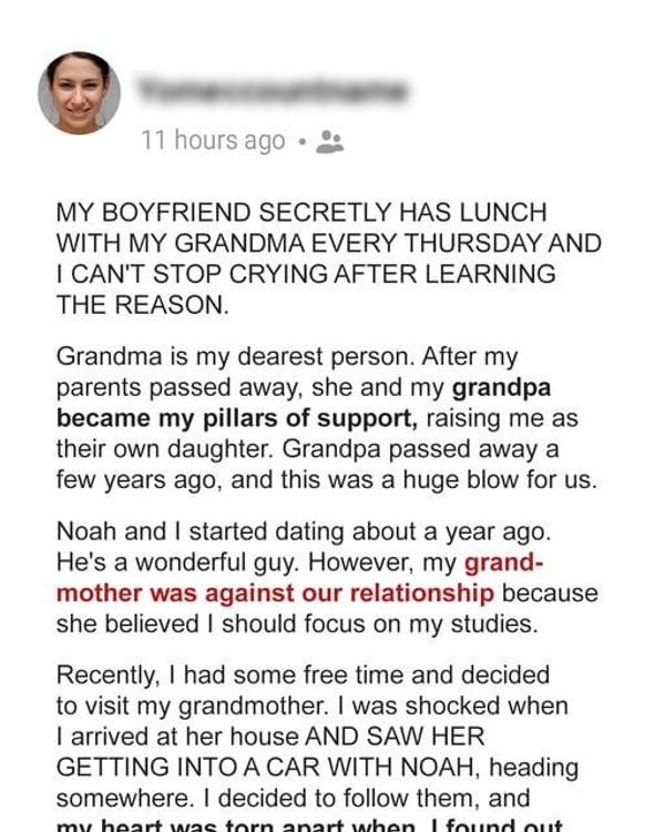 My Boyfriend’s Secret Lunches with My Grandma: A Heartbreaking Revelation