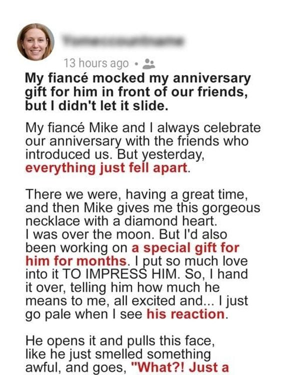 My Fiancé Mocked My Anniversary Gift in Front of Our Friends — I Didn’t Let It Slide