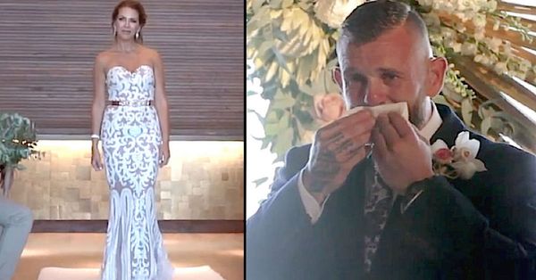 Nervous Groom Stares At His Bride Down The Aisle. Loses It When She Lifts Her Arms