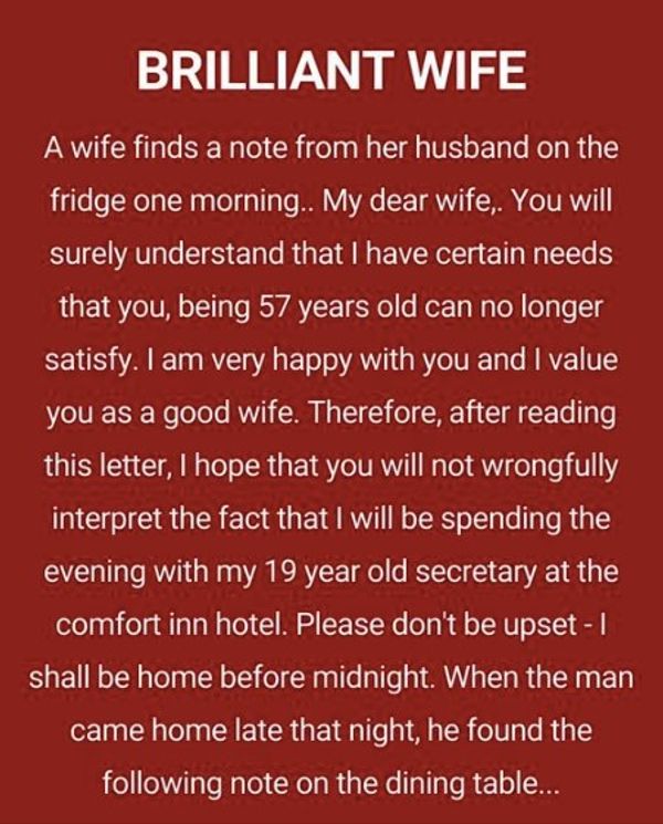 BRILLIANT WIFE!! (FUNNY STORY)