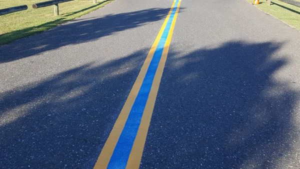 Blue Lines Painted On The Streets