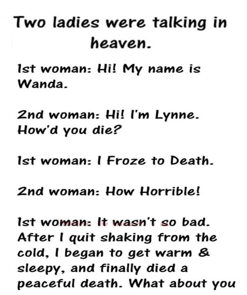 Two ladies swap ‘How I Died’ stories in heaven — and the punchline is priceless