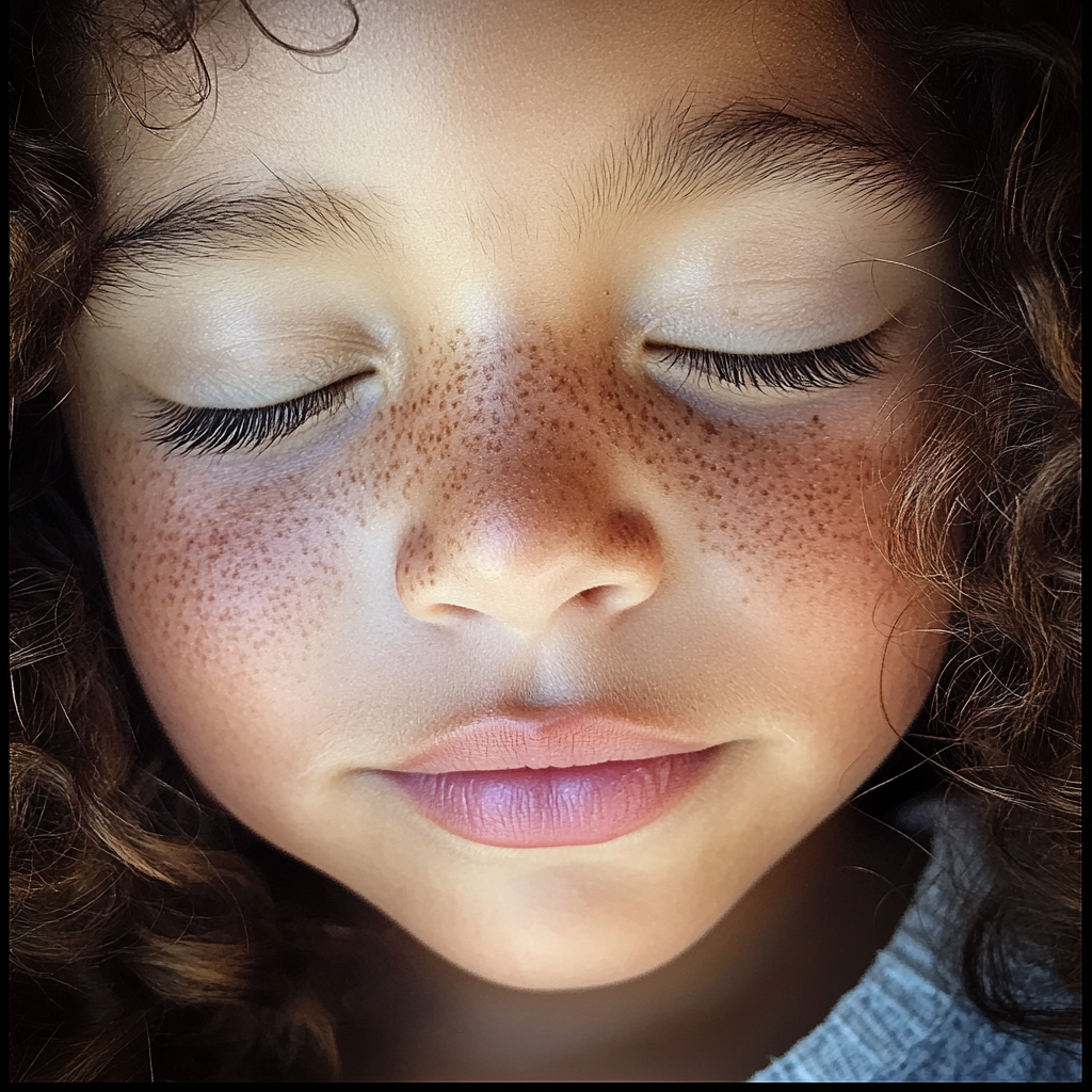 A close up of a sleepy little girl | Source: Midjourney